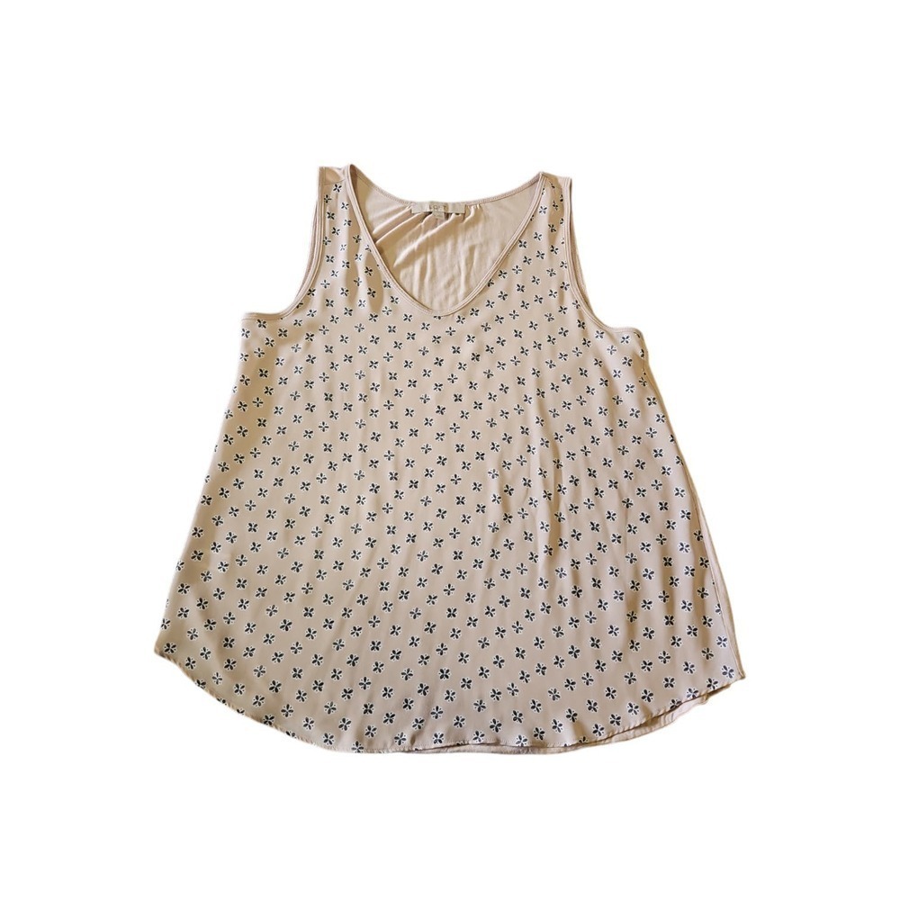 LOFT Tank Top Womens S Beige Floral Geometric Mixed Media V-Neck Sleeveless